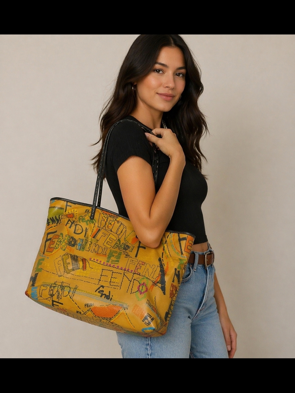 Authentic Fendi  Graffiti-Print Tote Bag